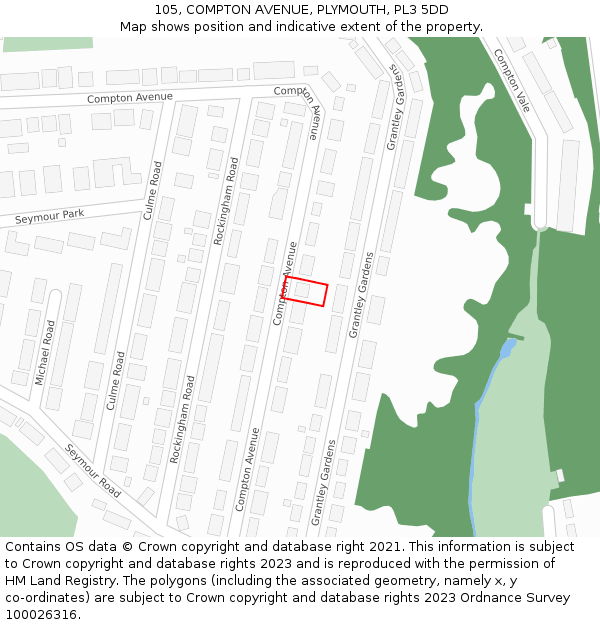 105, COMPTON AVENUE, PLYMOUTH, PL3 5DD: Location map and indicative extent of plot
