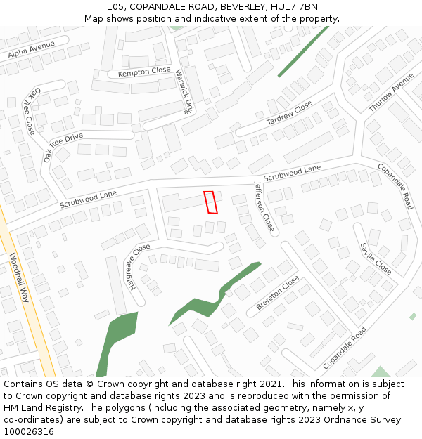 105, COPANDALE ROAD, BEVERLEY, HU17 7BN: Location map and indicative extent of plot