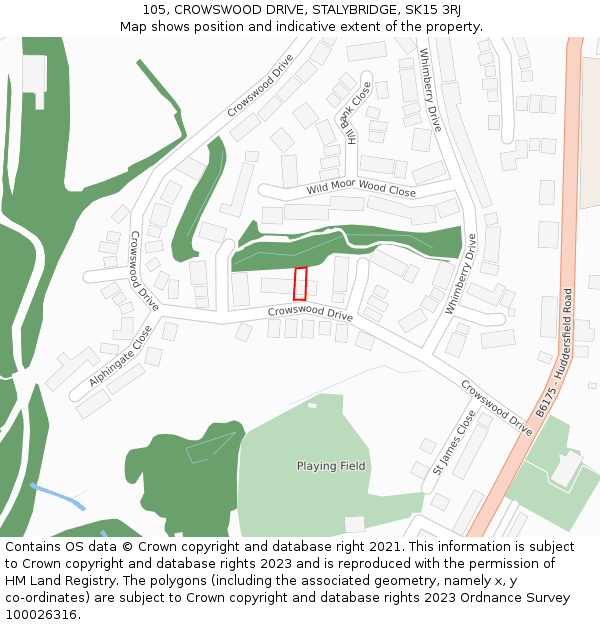 105, CROWSWOOD DRIVE, STALYBRIDGE, SK15 3RJ: Location map and indicative extent of plot