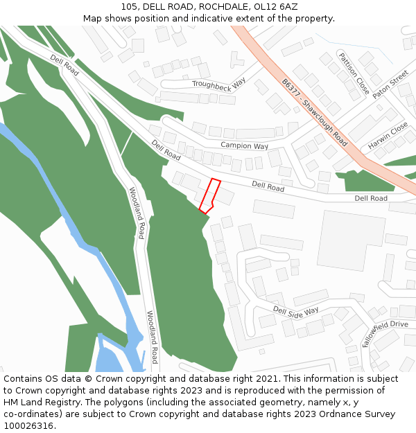 105, DELL ROAD, ROCHDALE, OL12 6AZ: Location map and indicative extent of plot