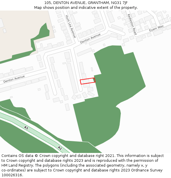 105, DENTON AVENUE, GRANTHAM, NG31 7JF: Location map and indicative extent of plot