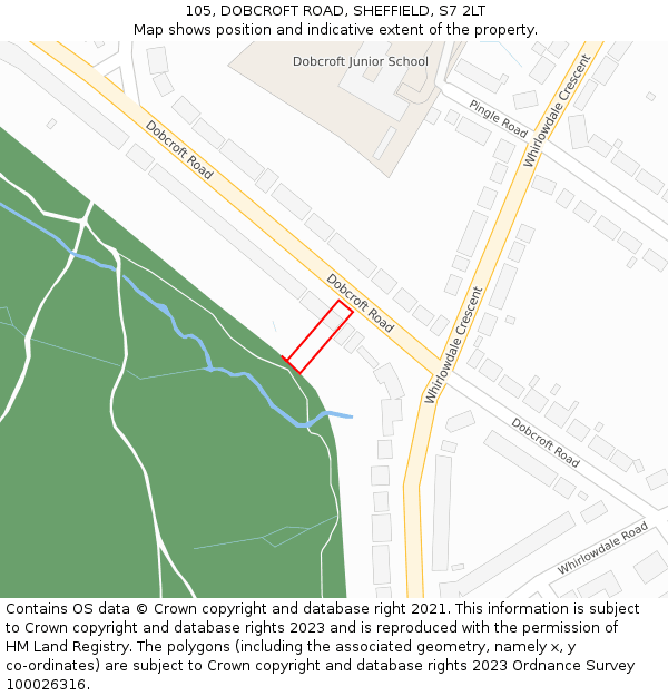 105, DOBCROFT ROAD, SHEFFIELD, S7 2LT: Location map and indicative extent of plot
