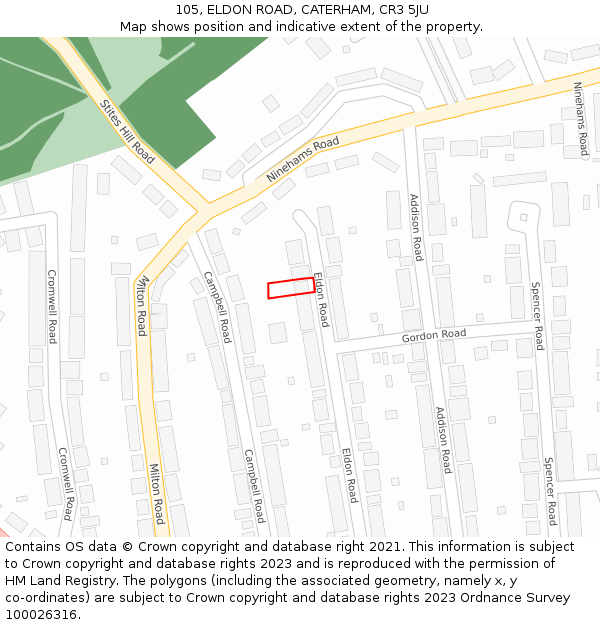 105, ELDON ROAD, CATERHAM, CR3 5JU: Location map and indicative extent of plot