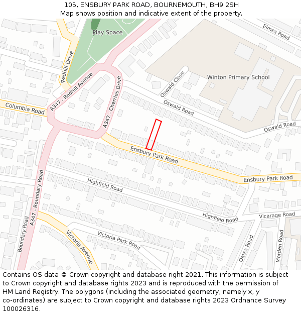 105, ENSBURY PARK ROAD, BOURNEMOUTH, BH9 2SH: Location map and indicative extent of plot