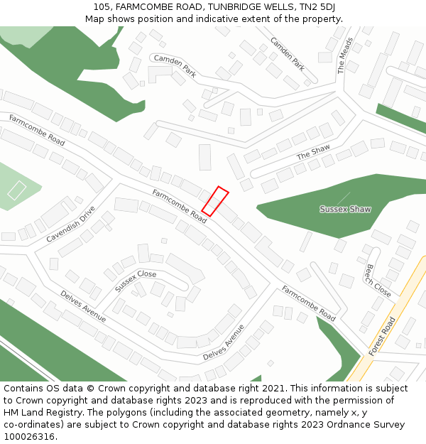 105, FARMCOMBE ROAD, TUNBRIDGE WELLS, TN2 5DJ: Location map and indicative extent of plot