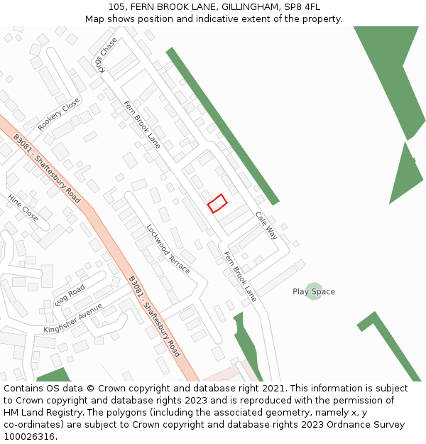 105, FERN BROOK LANE, GILLINGHAM, SP8 4FL: Location map and indicative extent of plot
