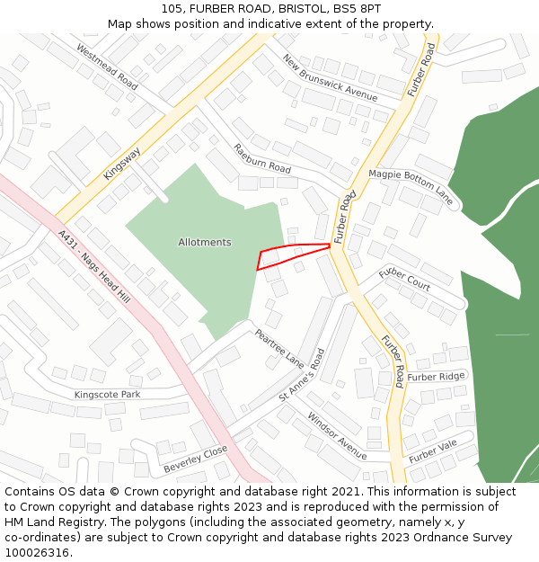 105, FURBER ROAD, BRISTOL, BS5 8PT: Location map and indicative extent of plot