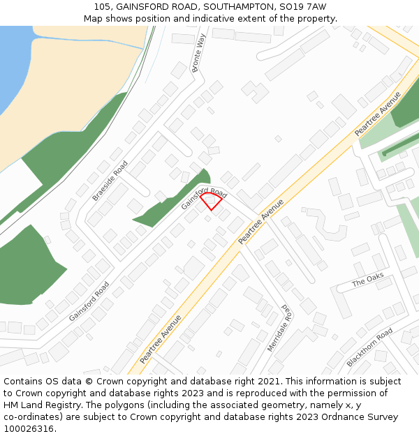 105, GAINSFORD ROAD, SOUTHAMPTON, SO19 7AW: Location map and indicative extent of plot