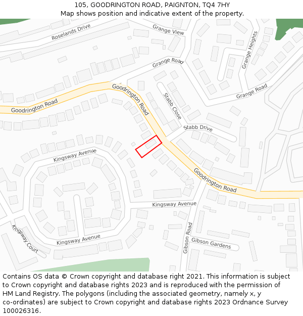 105, GOODRINGTON ROAD, PAIGNTON, TQ4 7HY: Location map and indicative extent of plot