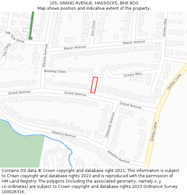 105, GRAND AVENUE, HASSOCKS, BN6 8DG: Location map and indicative extent of plot