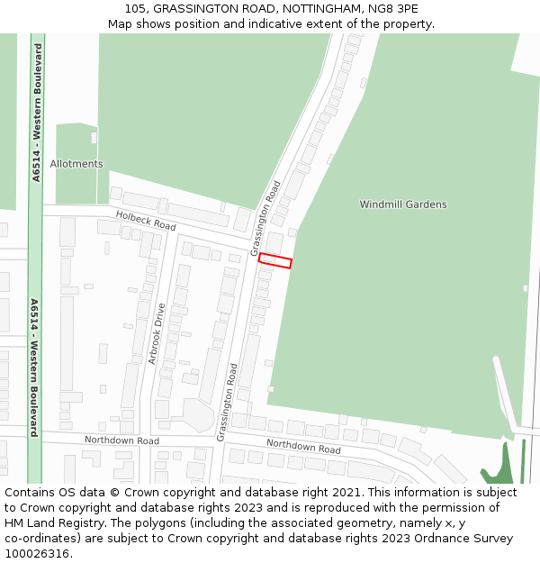 105, GRASSINGTON ROAD, NOTTINGHAM, NG8 3PE: Location map and indicative extent of plot