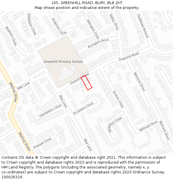 105, GREENHILL ROAD, BURY, BL8 2HT: Location map and indicative extent of plot