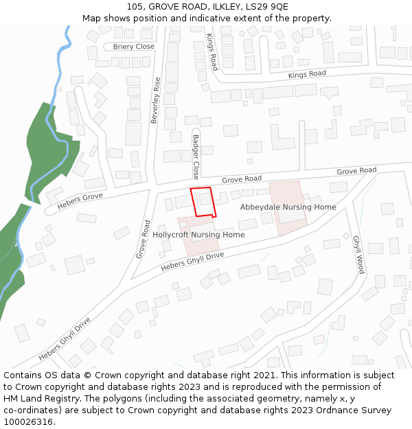 105, GROVE ROAD, ILKLEY, LS29 9QE: Location map and indicative extent of plot