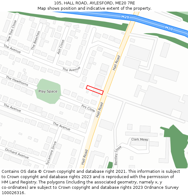 105, HALL ROAD, AYLESFORD, ME20 7RE: Location map and indicative extent of plot