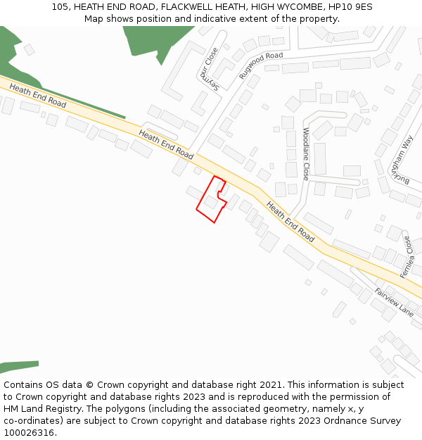 105, HEATH END ROAD, FLACKWELL HEATH, HIGH WYCOMBE, HP10 9ES: Location map and indicative extent of plot