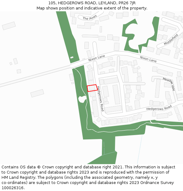 105, HEDGEROWS ROAD, LEYLAND, PR26 7JR: Location map and indicative extent of plot
