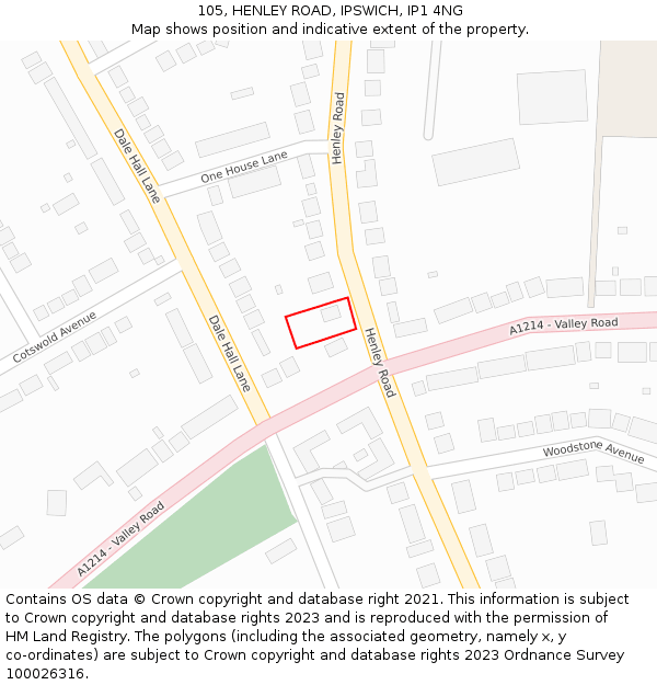 105, HENLEY ROAD, IPSWICH, IP1 4NG: Location map and indicative extent of plot