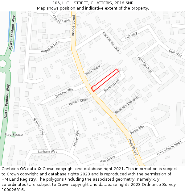 105, HIGH STREET, CHATTERIS, PE16 6NP: Location map and indicative extent of plot