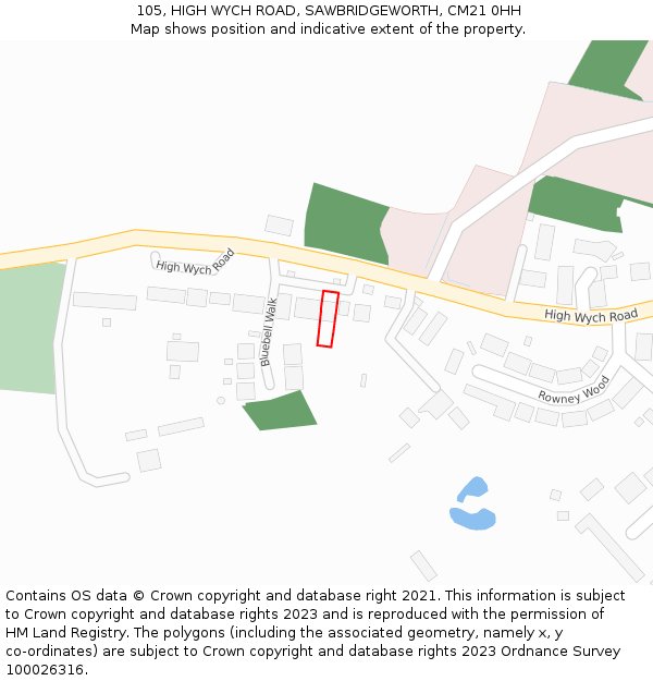 105, HIGH WYCH ROAD, SAWBRIDGEWORTH, CM21 0HH: Location map and indicative extent of plot