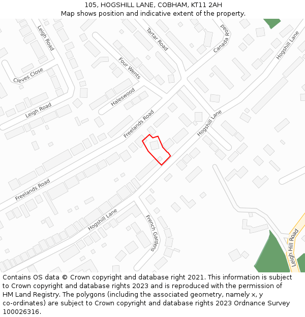 105, HOGSHILL LANE, COBHAM, KT11 2AH: Location map and indicative extent of plot