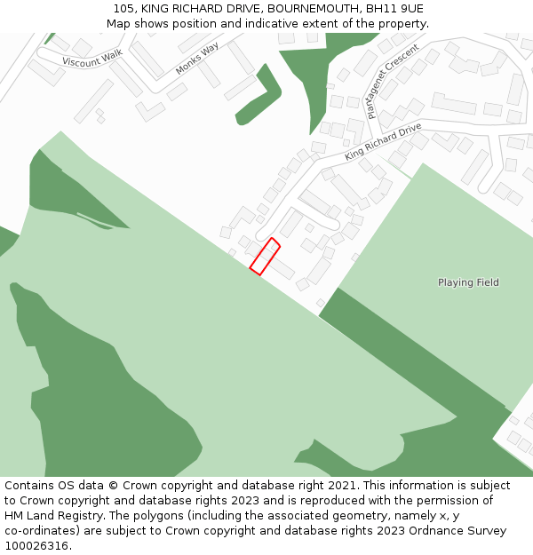 105, KING RICHARD DRIVE, BOURNEMOUTH, BH11 9UE: Location map and indicative extent of plot