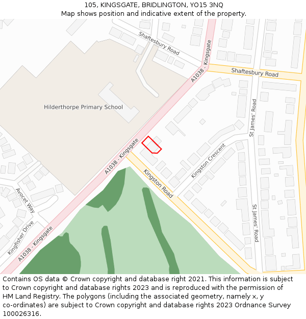 105, KINGSGATE, BRIDLINGTON, YO15 3NQ: Location map and indicative extent of plot