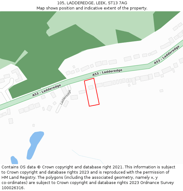 105, LADDEREDGE, LEEK, ST13 7AG: Location map and indicative extent of plot