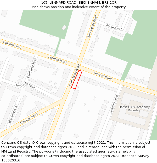 105, LENNARD ROAD, BECKENHAM, BR3 1QR: Location map and indicative extent of plot