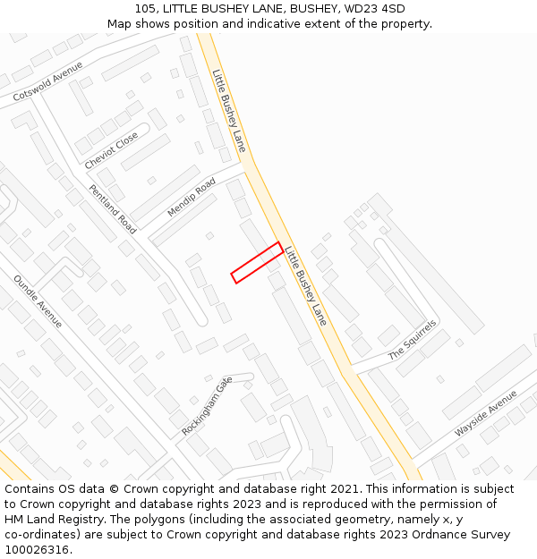 105, LITTLE BUSHEY LANE, BUSHEY, WD23 4SD: Location map and indicative extent of plot