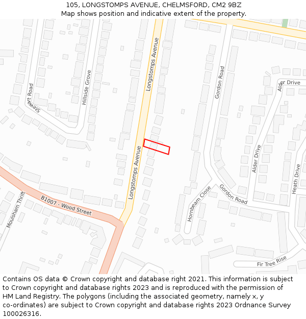 105, LONGSTOMPS AVENUE, CHELMSFORD, CM2 9BZ: Location map and indicative extent of plot