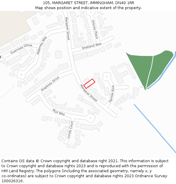 105, MARGARET STREET, IMMINGHAM, DN40 1RR: Location map and indicative extent of plot
