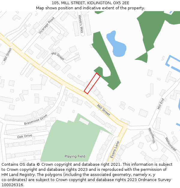 105, MILL STREET, KIDLINGTON, OX5 2EE: Location map and indicative extent of plot