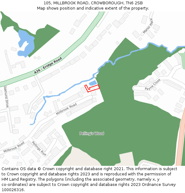 105, MILLBROOK ROAD, CROWBOROUGH, TN6 2SB: Location map and indicative extent of plot