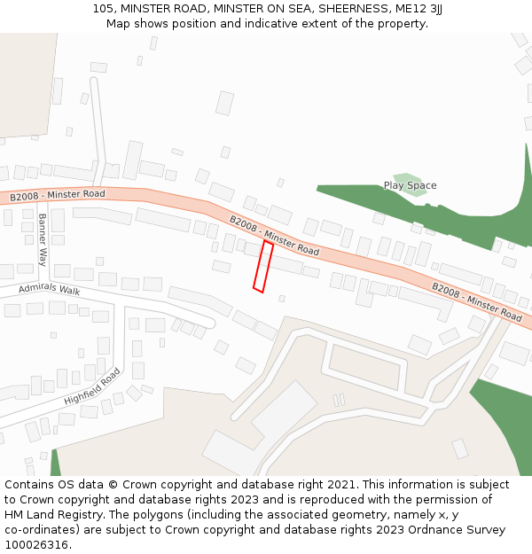 105, MINSTER ROAD, MINSTER ON SEA, SHEERNESS, ME12 3JJ: Location map and indicative extent of plot