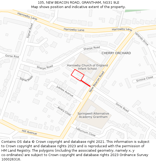 105, NEW BEACON ROAD, GRANTHAM, NG31 9LE: Location map and indicative extent of plot