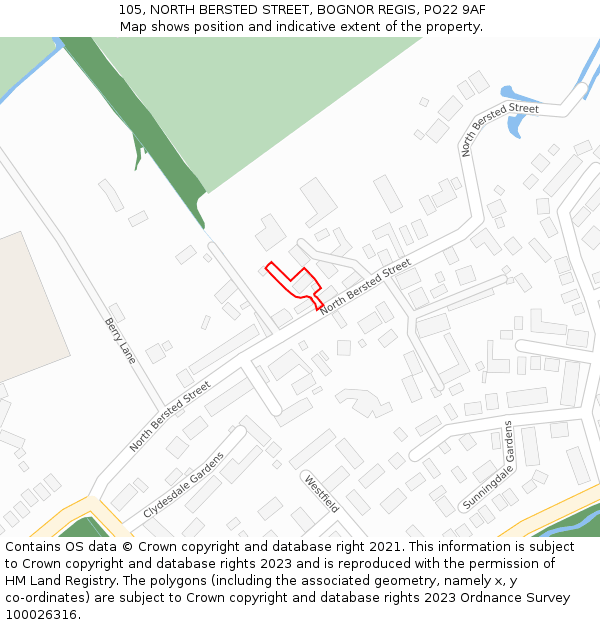 105, NORTH BERSTED STREET, BOGNOR REGIS, PO22 9AF: Location map and indicative extent of plot