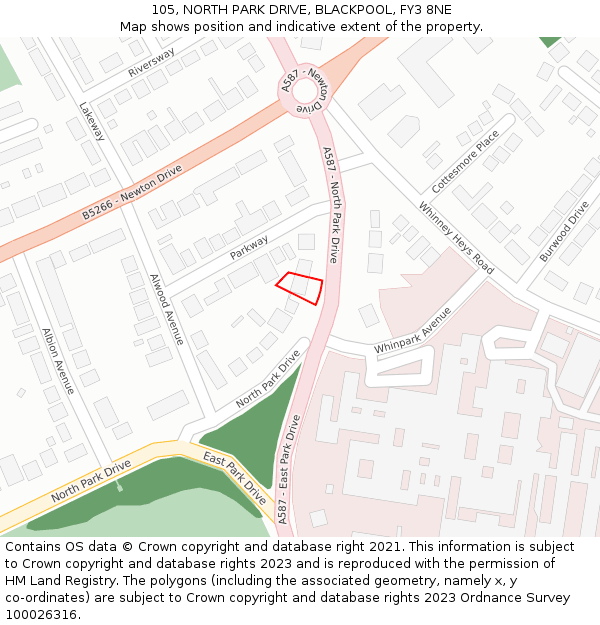 105, NORTH PARK DRIVE, BLACKPOOL, FY3 8NE: Location map and indicative extent of plot