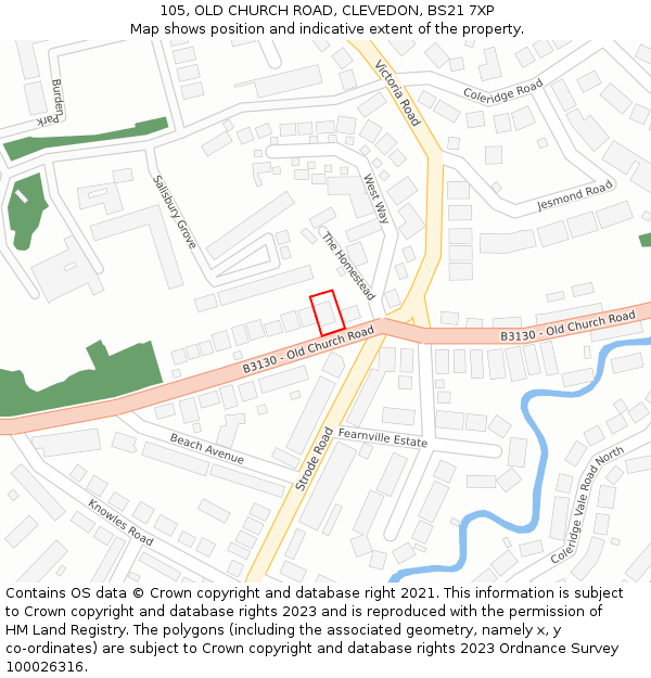 105, OLD CHURCH ROAD, CLEVEDON, BS21 7XP: Location map and indicative extent of plot