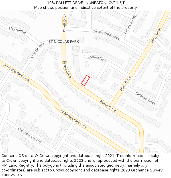 105, PALLETT DRIVE, NUNEATON, CV11 6JT: Location map and indicative extent of plot
