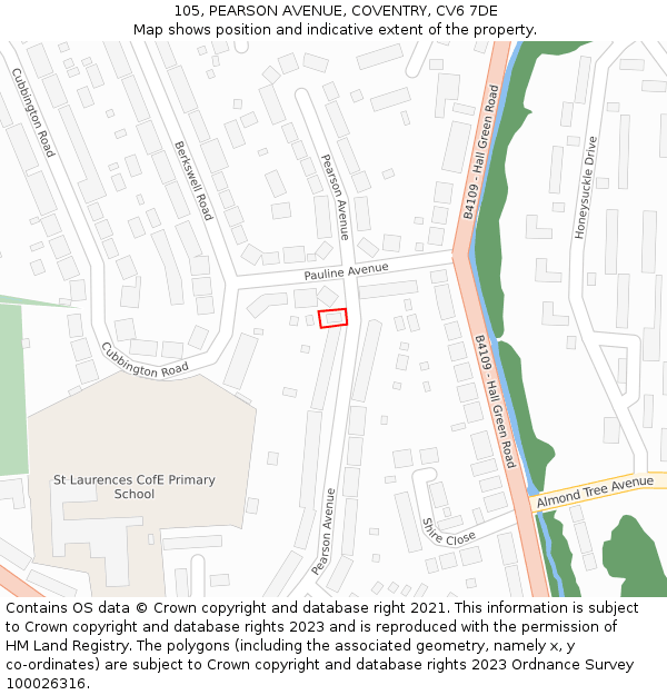 105, PEARSON AVENUE, COVENTRY, CV6 7DE: Location map and indicative extent of plot
