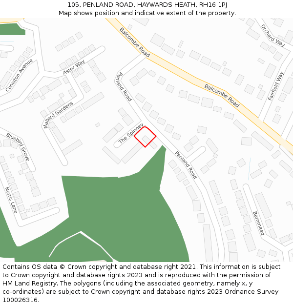 105, PENLAND ROAD, HAYWARDS HEATH, RH16 1PJ: Location map and indicative extent of plot
