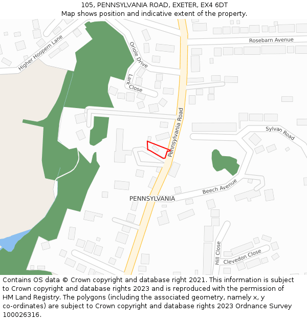 105, PENNSYLVANIA ROAD, EXETER, EX4 6DT: Location map and indicative extent of plot