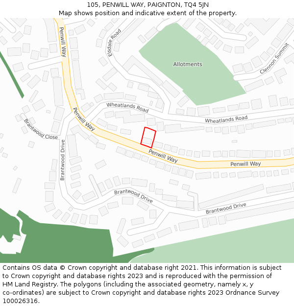 105, PENWILL WAY, PAIGNTON, TQ4 5JN: Location map and indicative extent of plot