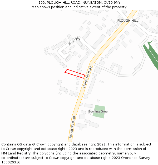 105, PLOUGH HILL ROAD, NUNEATON, CV10 9NY: Location map and indicative extent of plot