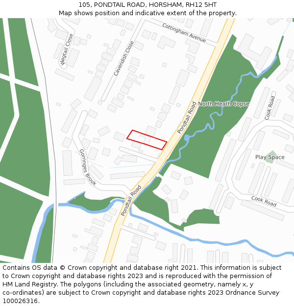 105, PONDTAIL ROAD, HORSHAM, RH12 5HT: Location map and indicative extent of plot