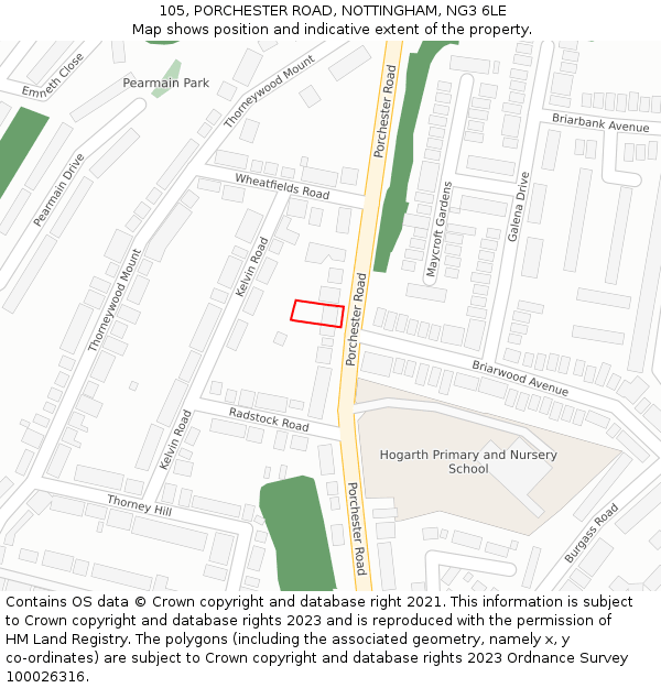 105, PORCHESTER ROAD, NOTTINGHAM, NG3 6LE: Location map and indicative extent of plot