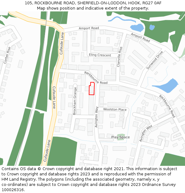 105, ROCKBOURNE ROAD, SHERFIELD-ON-LODDON, HOOK, RG27 0AF: Location map and indicative extent of plot