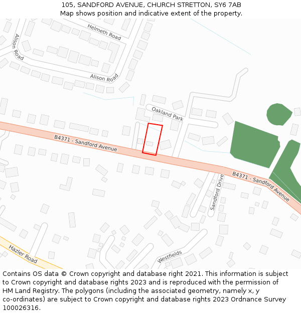 105, SANDFORD AVENUE, CHURCH STRETTON, SY6 7AB: Location map and indicative extent of plot