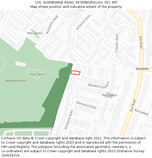 105, SHERBORNE ROAD, PETERBOROUGH, PE1 4RT: Location map and indicative extent of plot