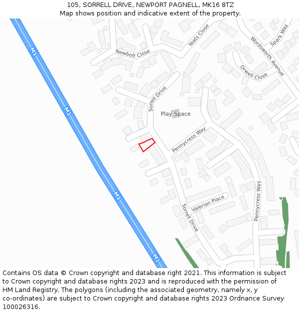 105, SORRELL DRIVE, NEWPORT PAGNELL, MK16 8TZ: Location map and indicative extent of plot